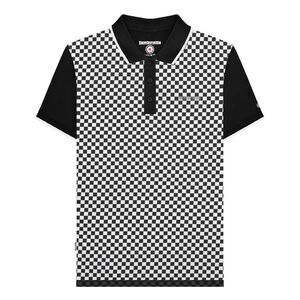 Lambretta Mens Two Tone All-Over Print Polo Shirt / Black/White